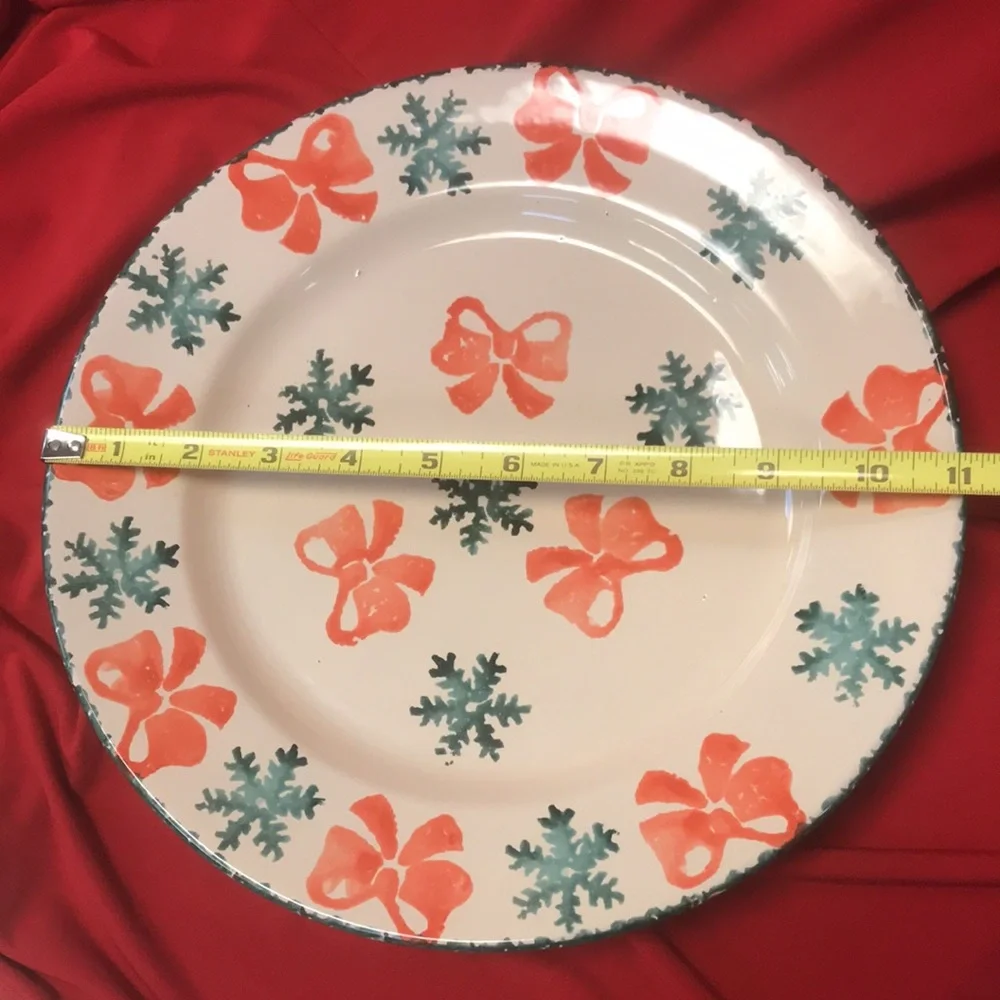 Vintage Italian hand-painted Christmas Bows‎ & Snowflakes Plate